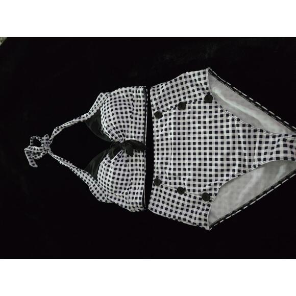 retro inspired plaid bikini high waisted swimsuit - Picture 1 of 3